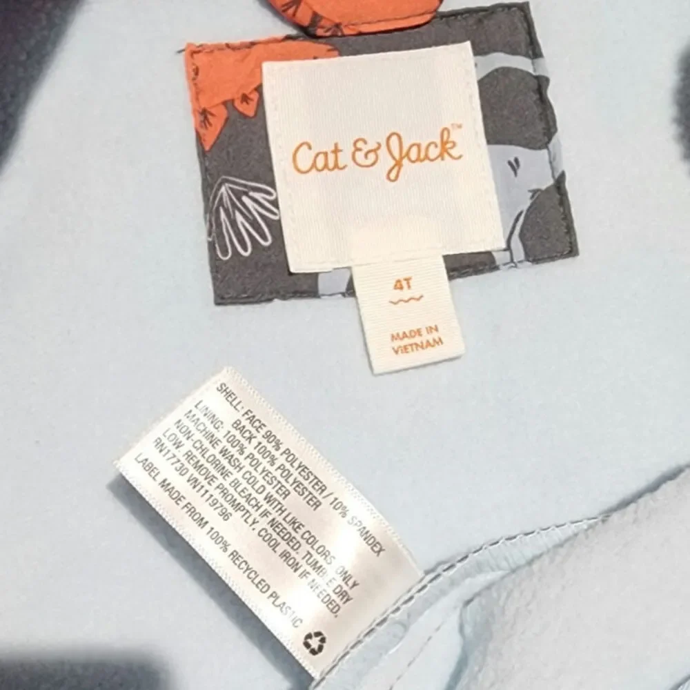 Cat & Jack Gray Hooded Raincoat with Orange, Green, and Light Blue Dinosaurs